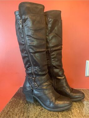 Women’s Tall Buckle Strap Riding Boots - Black